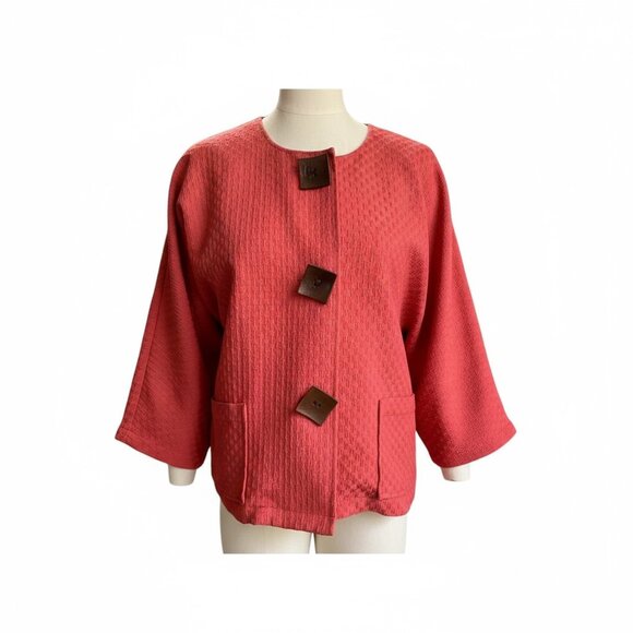 Chico's Spring Swing Jacket Square Wood Button Accent Sz 2 (L/12) Coral-Red #53C - Picture 2 of 11